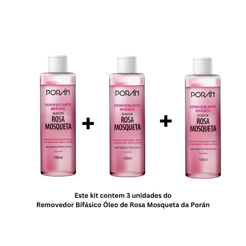 Demaquilante Bifasico com Oleo de Rosa Mosqueta 150ml Poran - Remove maquiagem a prova d'água